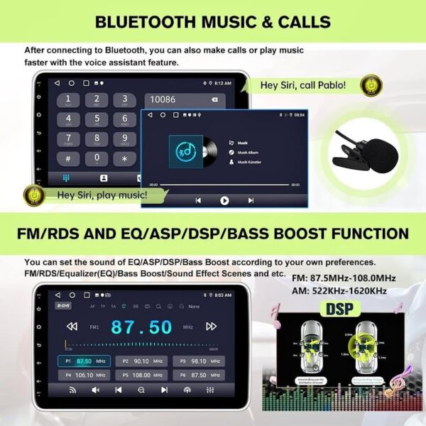Pyniro Android 13 [2GB+32GB] Car Stereo 1 DIN Universal 10 Inch Rotatable Touch Screen CarPlay