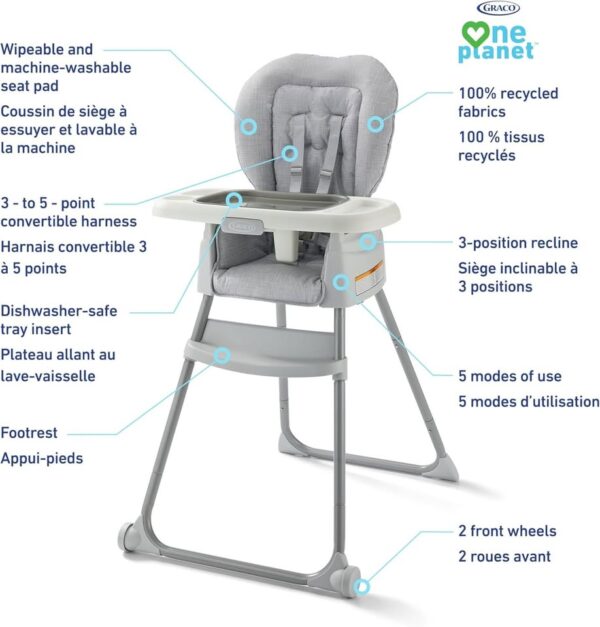 Graco Made2Grow 5-in-1 Highchair | Infant Recline, Baby High Chair, Toddler Booster Seat