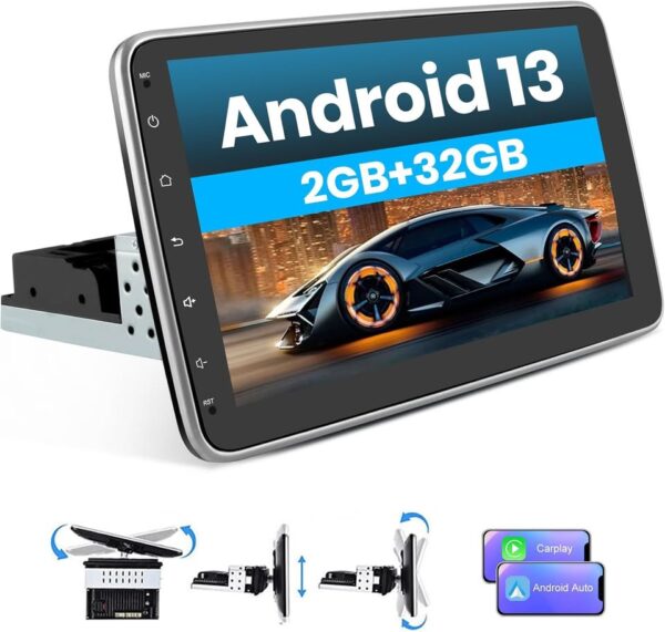 Pyniro Android 13 [2GB+32GB] Car Stereo 1 DIN Universal 10 Inch Rotatable Touch Screen CarPlay - Image 2