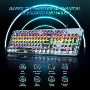 Typewriter Mechanical Gaming Keyboard and Mouse, 104-Key Full Size Retro Keyboards