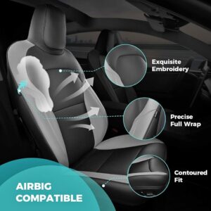 FEINEPRO Customized 5 Seat Cover for Tesla Model [hidden information], Nappa Faux Leather Black Grey