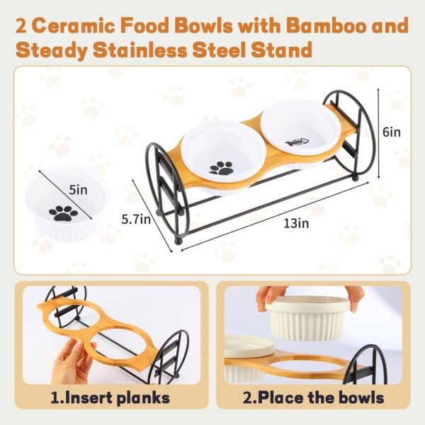 Elevated Adjustable Cat Bowl Set with 2 Dishes for Cats & Puppy - Image 2