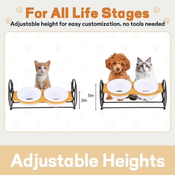 Elevated Adjustable Cat Bowl Set with 2 Dishes for Cats & Puppy - Image 3