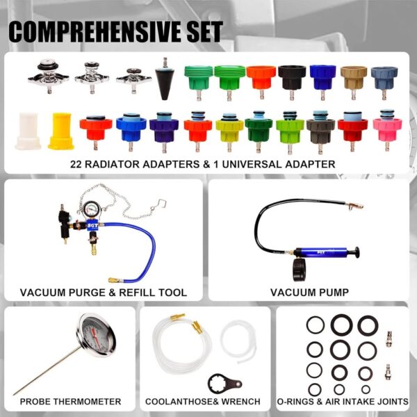 SGT Coolant Pressure Tester Kit, 31pc Universal Cooling System Radiator Leak Tester - Image 3