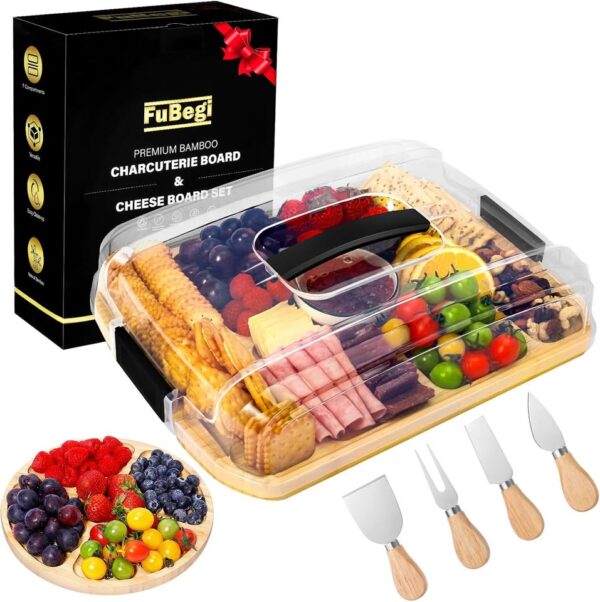 Portable Travel Charcuterie Board with Lid, 2 Sided Covered Cheese Serving Board to Go - Image 3
