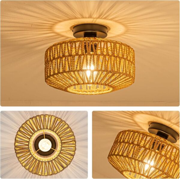 MAYNA Rattan Boho Ceiling Light Fixture, Hand-Woven Rattan Flush Mount Fixture for Farmhouse Hall - Image 2