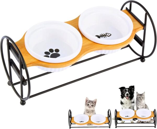 Elevated Adjustable Cat Bowl Set with 2 Dishes for Cats & Puppy