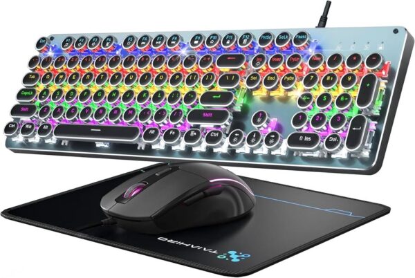 Typewriter Mechanical Gaming Keyboard and Mouse, 104-Key Full Size Retro Keyboards - Image 3