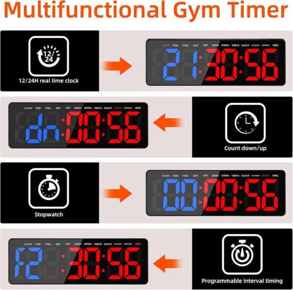 AnExer 13" Gym Timer Clock, Workout Interval Timer with Remote Control, Count Down & Up Stopwatch - Image 3