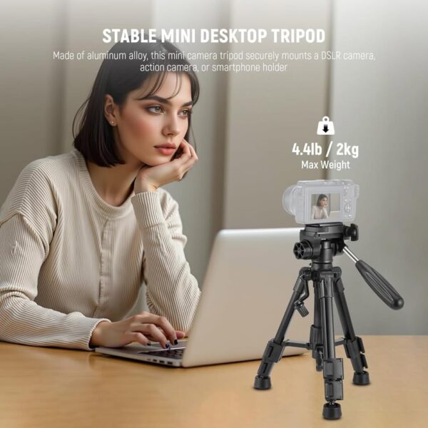 NEEWER Basic Mini Desk Tripod for Camera with 3 Way Pan Tilt Head & Handle - Image 3