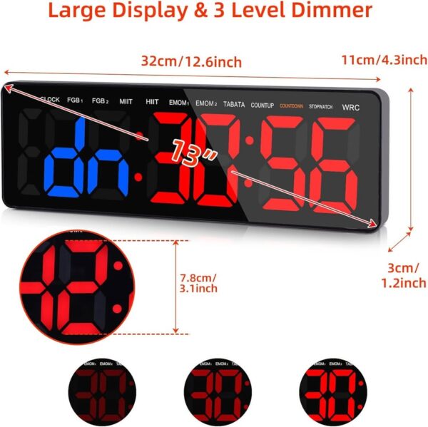 AnExer 13" Gym Timer Clock, Workout Interval Timer with Remote Control, Count Down & Up Stopwatch - Image 2