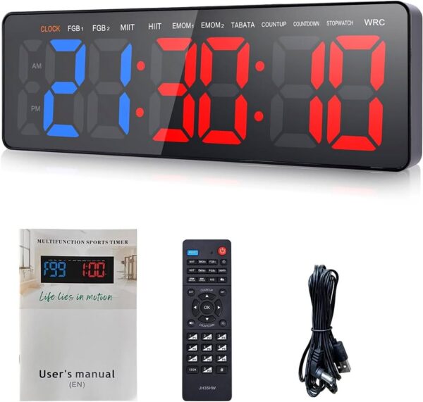 AnExer 13" Gym Timer Clock, Workout Interval Timer with Remote Control, Count Down & Up Stopwatch