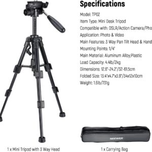 NEEWER Basic Mini Desk Tripod for Camera with 3 Way Pan Tilt Head & Handle