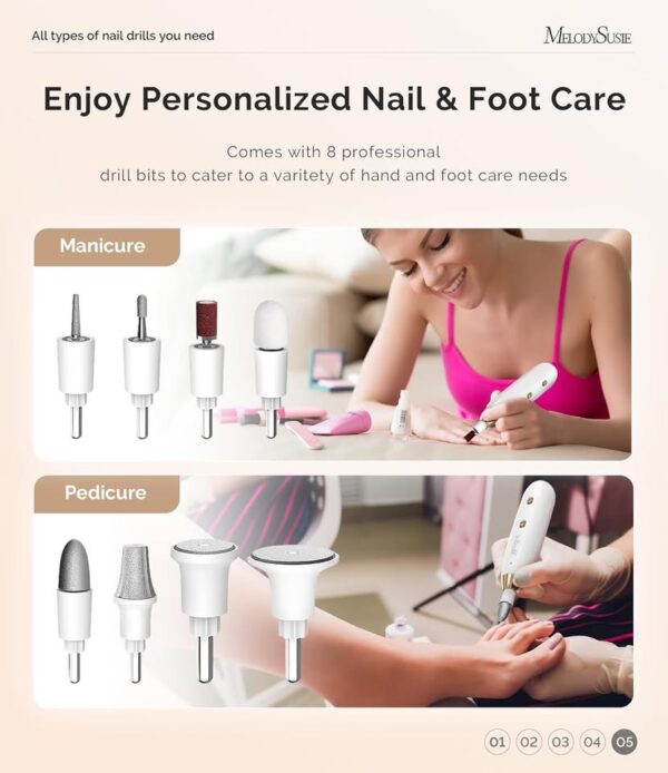 MelodySusie Professional Manicure Pedicure Kit for Feet,Cordless Electric Nail Drill 20 Speeds - Image 2