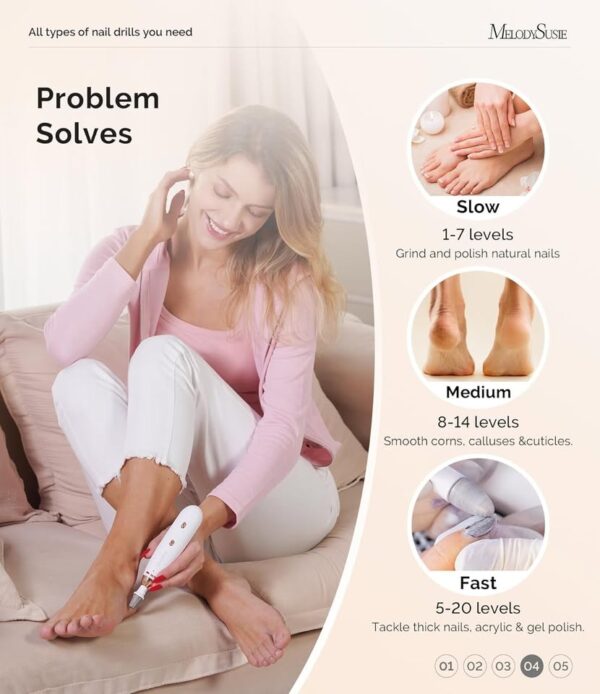 MelodySusie Professional Manicure Pedicure Kit for Feet,Cordless Electric Nail Drill 20 Speeds - Image 3