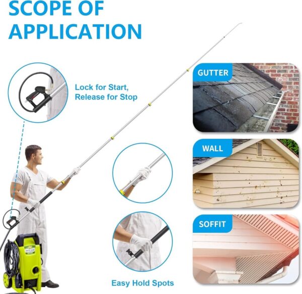 24 FT Gutter Cleaning Tools from The Ground, 2 Story Telescoping Pressure Washer Extension Wand