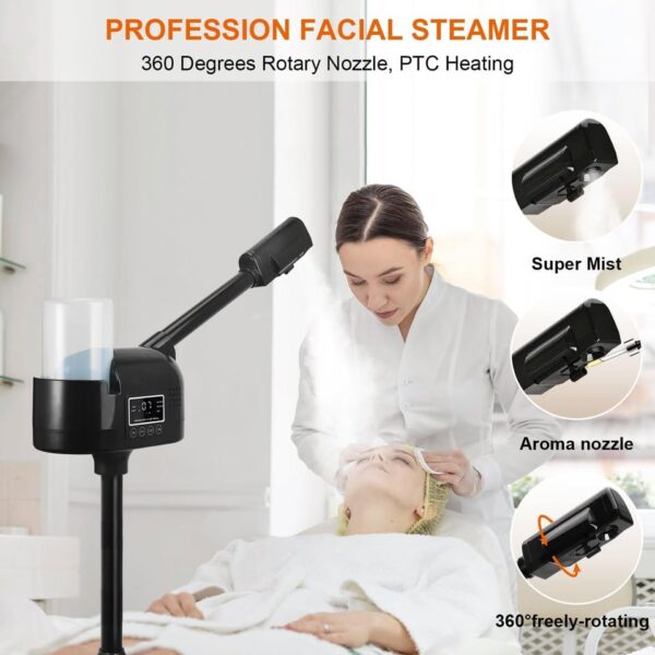 Black Facial Steamer Upgrade PTC Heating, Esthetician Steamer Hot Mist Face Steamer for Salon Spa