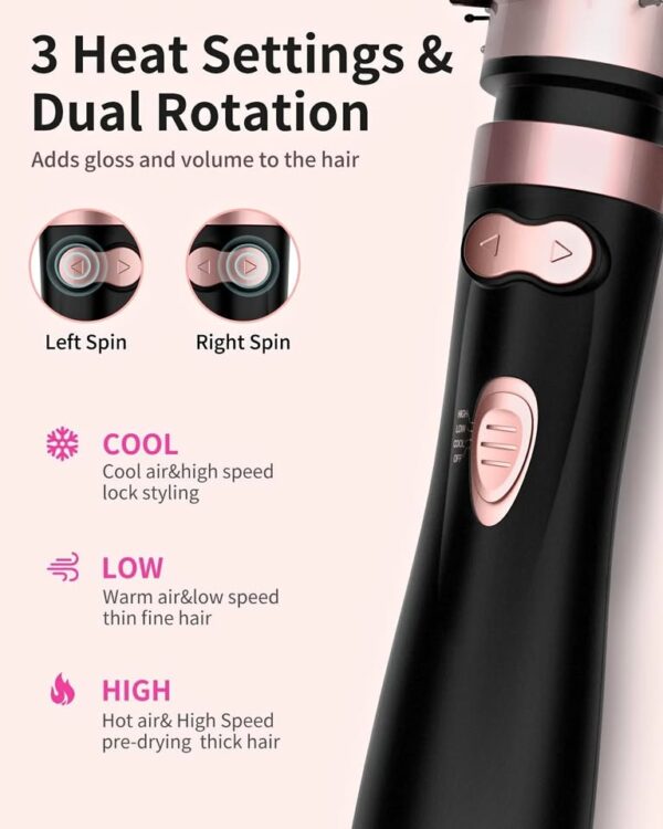 Rotating Hot Hair Dryer Brush, Blow Dryer Brush with 2 Inch&1.5 Inch Brush Attachements