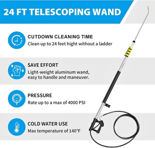 24 FT Gutter Cleaning Tools from The Ground, 2 Story Telescoping Pressure Washer Extension Wand - Image 2