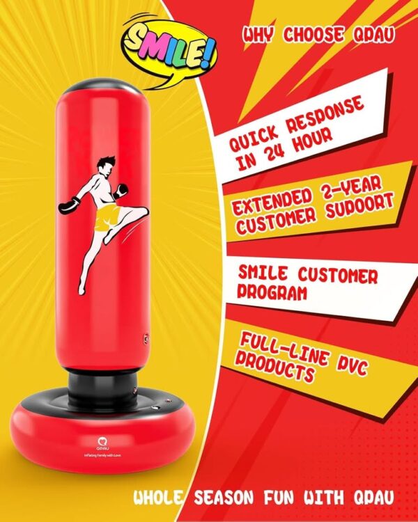 QPAU Kids Punching Bag Toy /Boxing Gloves, 66 Inch Stable Kids Inflatable Set, Gift for AgeS 6-12 - Image 3