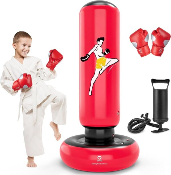QPAU Kids Punching Bag Toy /Boxing Gloves, 66 Inch Stable Kids Inflatable Set, Gift for AgeS 6-12 - Image 2