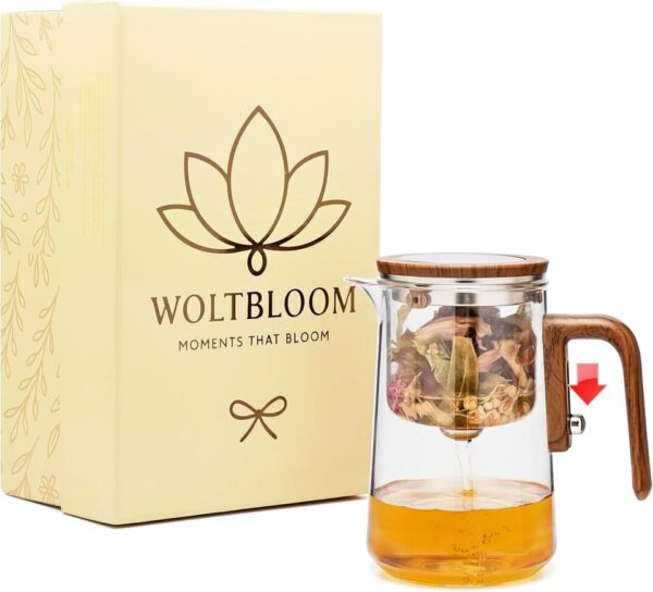 WOLTBLOOM Enchanti Tea Pot - Modern Glass Infuser Teapot - Water Separation Glass Teapot