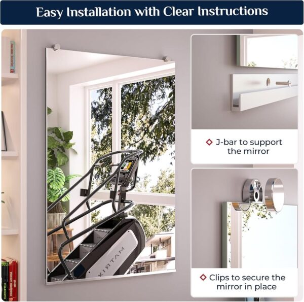 Keonjinn Home Gym Mirror 48” x 32” Workout Mirror, Large Tempered Glass Wall Mirror Full length - Image 3