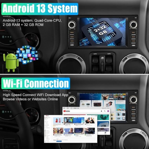 AWESAFE Android Car Stereo for Jeep Wrangler Radio Chrysler Dodge with Wireless Carplay - Image 4
