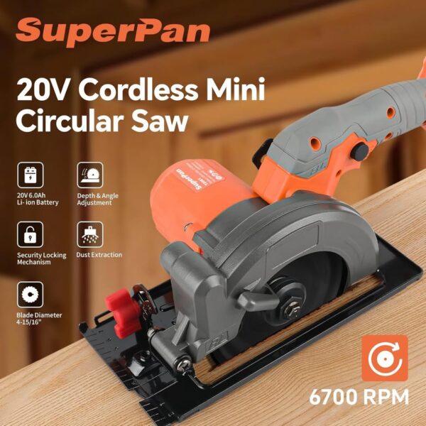 20V Cordless Mini Circular Saw with 2 Batteries & 2 Blades - 6.0Ah, 6700RPM