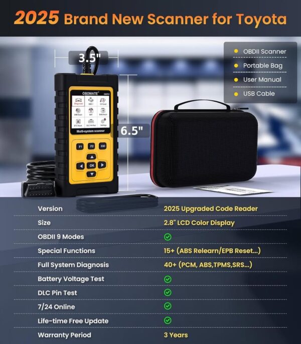 OBDMATE OBD2 Scanner for Toyota/Lexus/Scion, OM701 All Systems Diagnostic Tool with 15+ Resets - Image 3