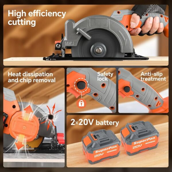 20V Cordless Mini Circular Saw with 2 Batteries & 2 Blades - 6.0Ah, 6700RPM - Image 3