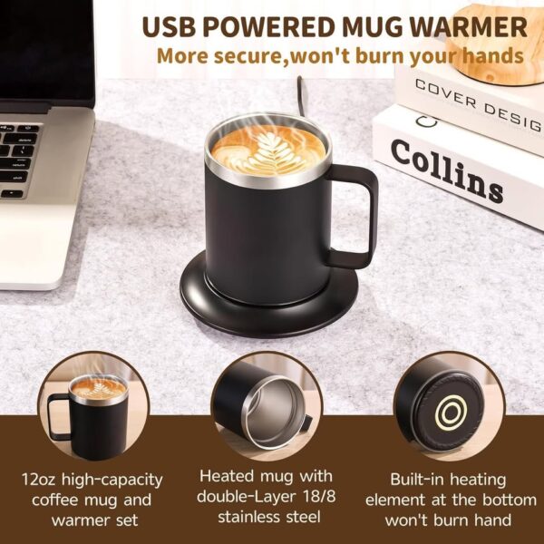 Self-Heating Coffee Mug - 12oz USB 5V Self Heating Mug with 10Hrs Auto Shut Off - Image 3