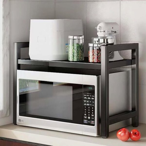 Microwave Oven Rack, Microwave Stand,Adjustable Shelf with 6 Hooks Microwave Shelf - Image 3