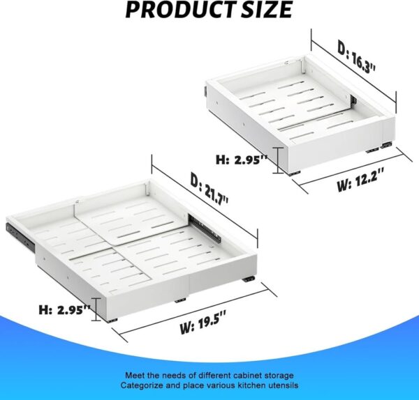 Pull Out Cabinet Organizer, Expandable Width(12.2"-19.5") Depth(16.3"-21.7") Slide Out Drawers - Image 3