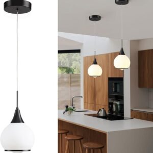 HAHZT Pendant Light Fixtures Kitchen: Matte Black Farmhouse Island Light with Clear Glass - 6 Inch