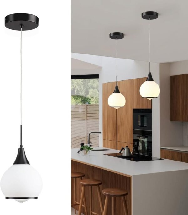 HAHZT Pendant Light Fixtures Kitchen: Matte Black Farmhouse Island Light with Clear Glass - 6 Inch