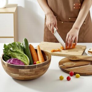 12'' Wooden Salad Bowl Large Wood Salad Bowl with Lid
