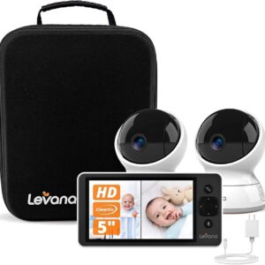 Levana Ella Video Baby Monitor No WiFi, 2 720P HD PTZ Cameras & 5” 720P HD Monitor