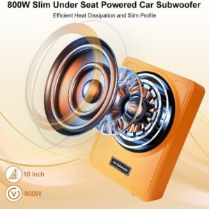 litillbuly 10 Inch 800W Orange Car Subwoofer,Slim Under Seat Car Subwoofer Powered, High/Low Level