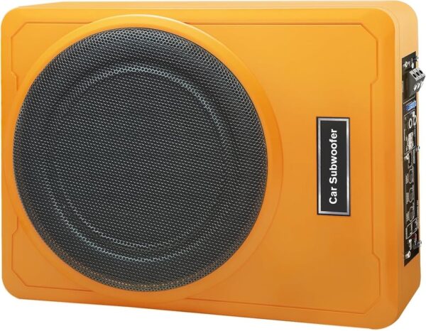 litillbuly 10 Inch 800W Orange Car Subwoofer,Slim Under Seat Car Subwoofer Powered, High/Low Level - Image 2