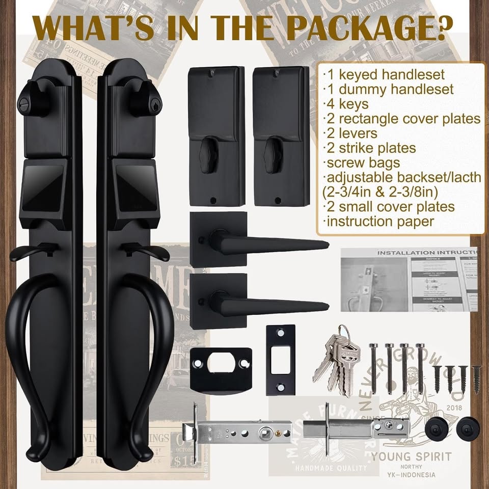 HISAFE Keyless Entry Door Lock Set, Heavy Duty Smart Double Door Handleset with Touchscreen Keypad