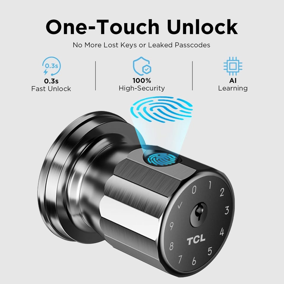 TCL K1 Smart Fingerprint Knob Lock, Bluetooth Door Lock with Tuya App, Privacy & Passage Mode