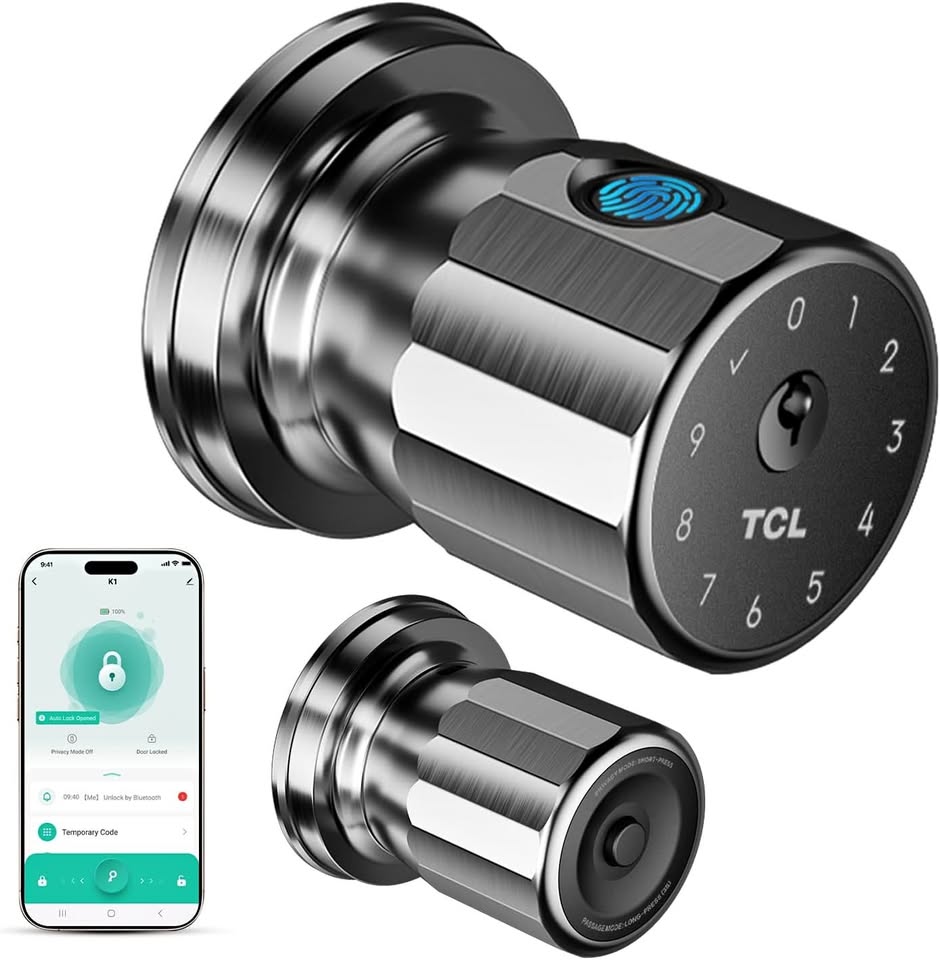 TCL K1 Smart Fingerprint Knob Lock, Bluetooth Door Lock with Tuya App, Privacy & Passage Mode - Image 2