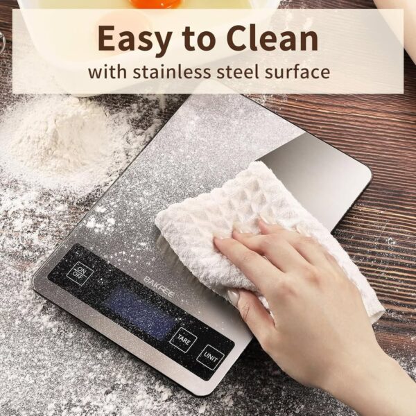BAKFEE 33LB Digital Kitchen Scale with Tempered Glass and Stainless Steel Surface - Image 2