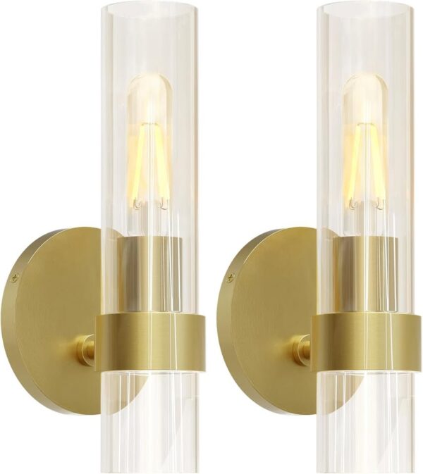 Wall Sconces Set of Two（with 2 LED Bulbs, Bathroom Sconces Wall Lighting with Clear Glass - Image 3