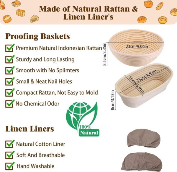 YOVOMEE Sourdough Bread Starter Kit, 9 Inch Round & 10 Inch Oval Banneton Proofing Basket Set – - Image 2