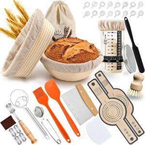 YOVOMEE Sourdough Bread Starter Kit, 9 Inch Round & 10 Inch Oval Banneton Proofing Basket Set –